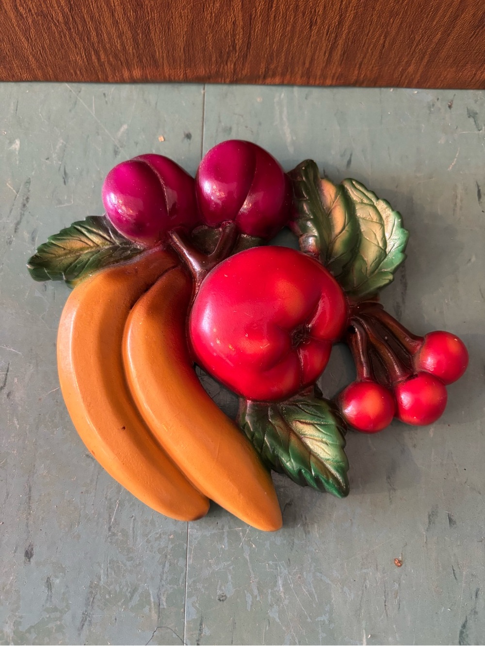 Vintage chalkware fruit 3d wall hanging decor 1950’s banana cherry